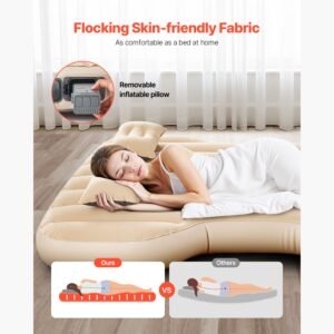 car air mattress fits tesla model y 2020 2024 inflatable car camping mattress flocking thickened blow up travel beds durable portable sleeping pad with built in pump 2 pillows beige 3.jpg