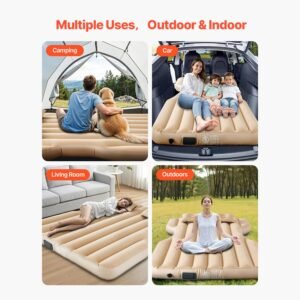 car air mattress fits tesla model y 2020 2024 inflatable car camping mattress flocking thickened blow up travel beds durable portable sleeping pad with built in pump 2 pillows beige 5.jpg