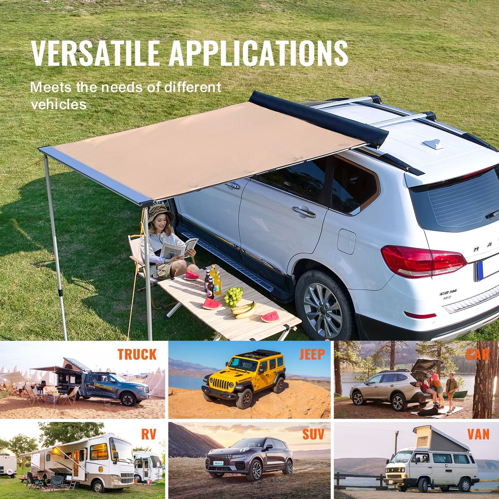 car side awning large 66 x 82 shade coverage vehicle awning pu3000mm uv50 retractable car awning with waterproof storage bag height adjustable suitable for truck suv van campers.jpg