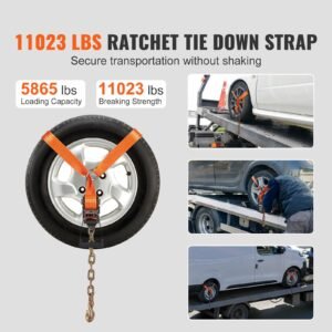 car tie down with chain anchors lasso style 2120 tire straps 5865 lbs working load 11023 lbs breaking strength with heavy duty ratchets for passenger car atv suv utv truck 4 pack 1.jpg