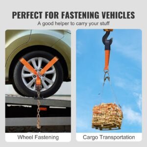car tie down with chain anchors lasso style 2120 tire straps 5865 lbs working load 11023 lbs breaking strength with heavy duty ratchets for passenger car atv suv utv truck 4 pack 2.jpg