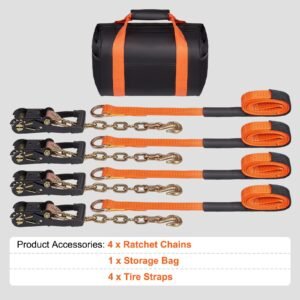 car tie down with chain anchors lasso style 2120 tire straps 5865 lbs working load 11023 lbs breaking strength with heavy duty ratchets for passenger car atv suv utv truck 4 pack 3.jpg