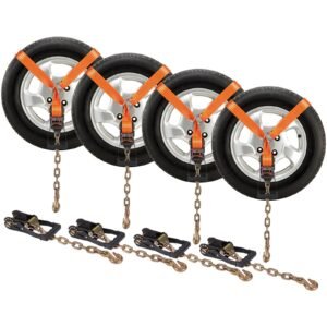 car tie down with chain anchors lasso style 2120 tire straps 5865 lbs working load 11023 lbs breaking strength with heavy duty ratchets for passenger car atv suv utv truck 4 pack 5.jpg