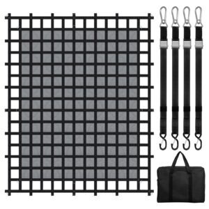 Cargo Net, 120 in x 105 in, Heavy Duty Truck Cargo Net for Truck Bed, 4 Adjustable Straps with Carabiners & S-Hooks, Wear-resistant & Weather-proof, Suitable for Pickup, Truck, Jeep, SUV, Boat