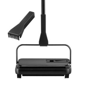 Carpet Sweeper, 7.87 in Sweeping Paths, Floor Sweeper Manual Non Electric, 300 ml Dustbin Capacity with Comb for Home Office Rugs Hardwood Surfaces Wood Floors Laminate, Cleans Dust Pet Hair