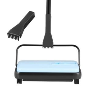 Carpet Sweeper Manual, Floor Sweeper with 300 ml Dustbin Capacity Easy to Empty, 6.7 inch Cleaning Width for Home Office Carpets Pet Hair Dust, Blue