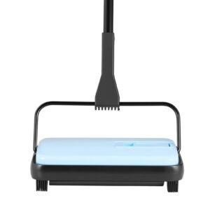 carpet sweeper manual, floor sweeper with 300 ml dustbin capacity easy to empty, 6.7 inch cleaning width for home office carpets pet hair dust, blue