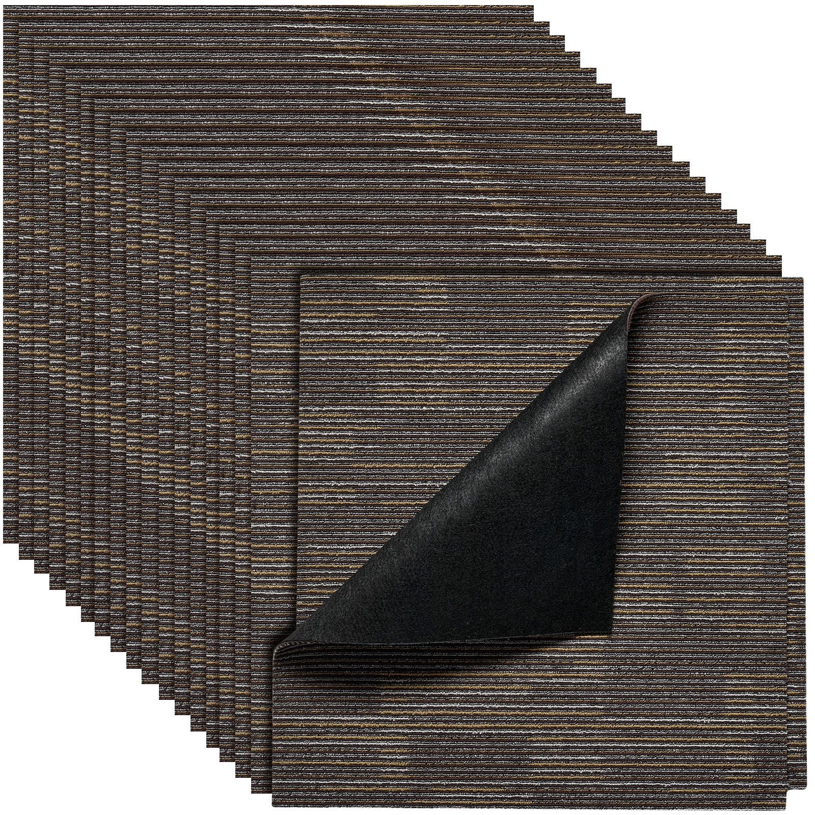 carpet tiles reusable 24x24 inch, 24 pcs modular carpet square rug, commercial floor soft padded for seamless cover 96sq.ft², easy diy for living room bedroom office indoor,gray & brown