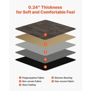 carpet tiles reusable 24x24 inch, 24 pcs modular carpet square rug, commercial floor soft padded for seamless cover 96sq.ft², easy diy for living room bedroom office indoor,gray & brown