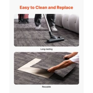 carpet tiles reusable 24x24 inch, 24 pcs modular carpet square rug, commercial floor soft padded for seamless cover 96sq.ft², easy diy for living room bedroom office indoor,gray & brown