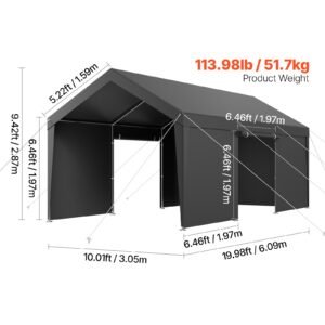 carport 10 x 20 ft outdoor car canopy potable carport with removable sidewalls door heavy duty car shelter uv resistant water resistant all season protection for automobile boat grey 3.jpg
