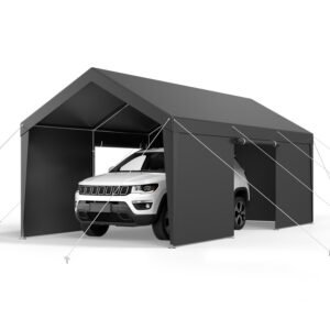 carport 10 x 20 ft outdoor car canopy potable carport with removable sidewalls door heavy duty car shelter uv resistant water resistant all season protection for automobile boat grey 4.jpg