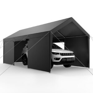 carport 10 x 20 ft outdoor car canopy potable carport with removable sidewalls door heavy duty car shelter uv resistant water resistant all season protection for automobile boat grey 5.jpg