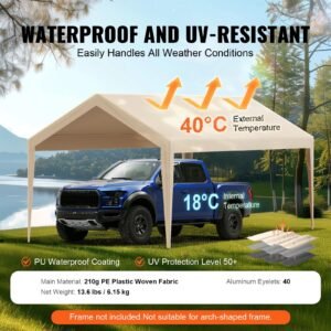 carport replacement canopy cover 10 x 20 ft garage top tent shelter tarp heavy duty waterproof uv protected easy installation with ball bungeesbeige only top cover frame not include 1.jpg