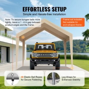 carport replacement canopy cover 10 x 20 ft garage top tent shelter tarp heavy duty waterproof uv protected easy installation with ball bungeesbeige only top cover frame not include 3.jpg