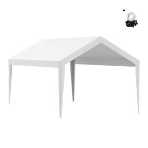 Carport Replacement Canopy Cover 10 x 20 ft, Garage Top Tent Shelter Tarp Heavy-Duty Waterproof & UV Protected, Easy Installation with Ball Bungees,White (Only Top Cover, Frame Not Include)