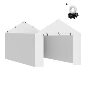 Carport Replacement Canopy Cover Side Wall 10 x 20 ft, Garage Tent Shelter Tarp Heavy-Duty Waterproof & UV Protected, Easy Installation with Ball Bungees,White (Top and Frame Not Included)