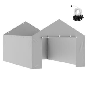 Carport Replacement Canopy Cover Side Wall 12 x 20 ft, Garage Tent Shelter Tarp Heavy-Duty Waterproof & UV Protected, Easy Installation with Ball Bungees,Grey (Top and Frame Not Included)