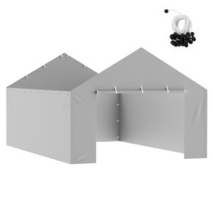 Carport Replacement Canopy Cover Side Wall 13 x 20 ft, Garage Tent Shelter Tarp Heavy-Duty Waterproof & UV Protected, Easy Installation with Ball Bungees,Grey (Top and Frame Not Included)