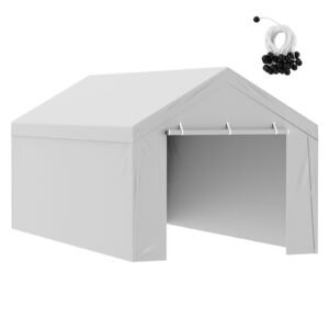 Carport Replacement Canopy Cover Top + Side Wall 10 x 20 ft, Garage Tent Shelter Tarp Heavy-Duty Waterproof & UV Protected, Easy Installation with Ball Bungees,Grey (Frame Not Included)