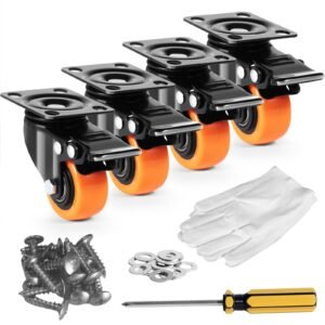 Caster Wheels, 2-inch Swivel Plate Casters, Set of 4, with Security Dual Locking No Noise PVC Wheels, Heavy Duty 150 lbs Load Capacity Per Caster, Non-Marking Wheels for Cart Furniture Workbench