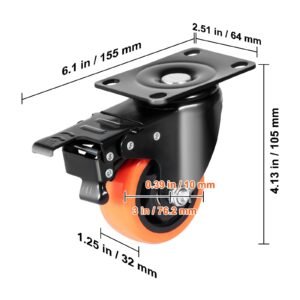 caster wheels 3 inch swivel plate casters set of 4 with security ab locking no noise pvc wheels heavy duty 250 lbs load capacity per caster non marking wheels for cart furniture workbench 1.jpg