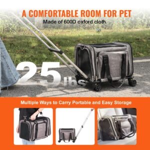 cat carrier with wheels airline approved rolling pet carrier with telescopic handle and shoulder strap dog carrier with wheels for pets under 25 lbs with 1 folding bowl grey 4.jpg