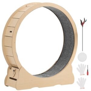 Cat Exercise Wheel, 48 in Wooden Cat Running Wheel for Indoor Cats up to 28 lbs, Cats Treadmill with Carpeted Runway & Locking Mechanism, Quiet Roller Kitten Sport Toys for Pets Fitness & Health