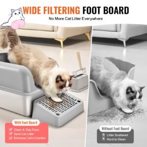cat litter box 6 inches deep xl extra large stainless steel cat litter box with scoop wide filtering foot board high sides enclosed odor free easy to clean litter box fit for big cats 1.jpg