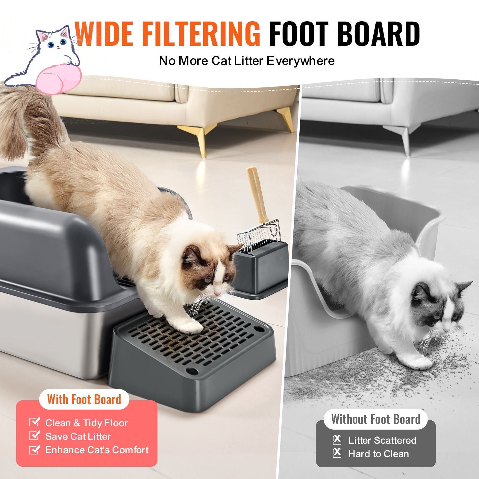 cat litter box 6 inches deep xl extra large stainless steel cat litter box with scoop wide filtering foot board high sides enclosed odor free easy to clean litter box fit for big cats 10.jpg