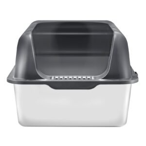 cat litter box 6 inches deep xl extra large stainless steel cat litter box with scoop wide filtering foot board high sides enclosed odor free easy to clean litter box fit for big cats 15.jpg