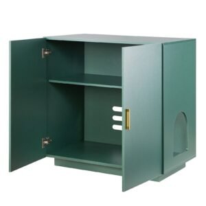 Cat Litter Box Enclosure, 31.5 in Hidden Litter Box Cabinet, Wooden Indoor Cat Washroom with Ventilated Holes, Double-Door Kitty Pet House Furniture, End Side Table Fit Most Litterboxes