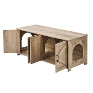 Cat Litter Box Enclosure for 2 Cats, Litter Box Furniture Hidden with Double Rooms, Wooden Cat Box Cabinet Fit Most of Litter Box, 47.2"L x 18.5"W x 19.7"H, Greige