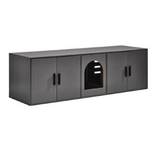 Cat Litter Box Enclosure for 2 Cats, Litter Box Furniture Hidden with Double Rooms, Wooden Cat Box Cabinet Fit Most of Litter Box, 57.9"L x 18.3"W x 17.9"H, Black