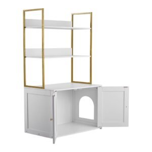 cat litter box enclosure furniture, 27.6 in hidden litter box cabinet with metal legs & 2 tier storage shelves, waterproof cat washroom cat house, fit most of litterbox, for living room