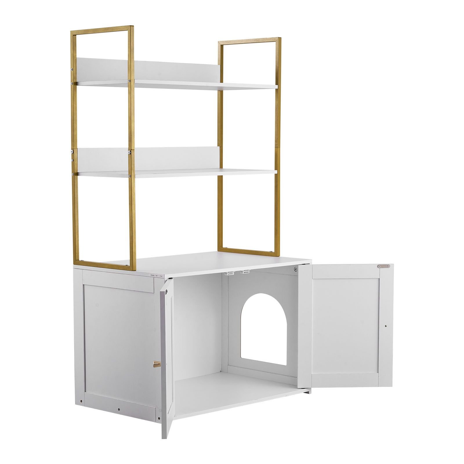 cat litter box enclosure furniture, 27.6 in hidden litter box cabinet with metal legs & 2 tier storage shelves, waterproof cat washroom cat house, fit most of litterbox, for living room