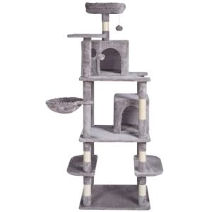 cat tree for indoor cats 685 cat tower with 2 cat condos sisal scratching post hammock top perch jumping platforms large cat furniture activity center with hang ball light grey.jpg