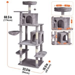 cat tree for indoor cats 685 cat tower with 2 cat condos sisal scratching post hammock top perch jumping platforms large cat furniture activity center with hang ball light grey 5.jpg