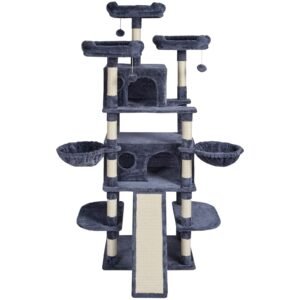 Cat Tree for Indoor Cats, 68.5" Cat Tower with 2 Cat Condos, Sisal Scratching Post, Hammocks, Top Perches, Jumping Platforms and Ramp, Cat Furniture Activity Center with Hang Balls, Dark Grey