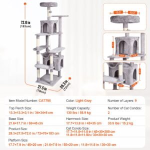 cat tree for indoor cats 72 cat tower with 2 cat condos sisal scratching post hammock top perch jumping platforms large cat furniture activity center with hang ball light grey 1.jpg