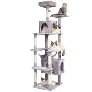 cat tree for indoor cats 72 cat tower with 2 cat condos sisal scratching post hammock top perch jumping platforms large cat furniture activity center with hang ball light grey 2.jpg