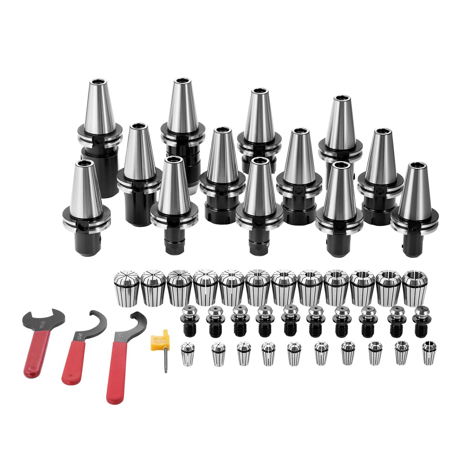 cat40 collet holder er 16/32 collet set, 35 pcs, sln fmb er16/32 apu tool holders spring steel collet chucks with 10 pull studs and 3 wrenches, for milling machine drill presses boring machine