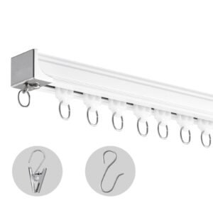 Ceiling Curtain Track Set, 11.8 FT/3.6 Meter, Sliding Ceiling Track System for Curtains, Room Divider Curtain Track Ceiling/Wall Mounted for Living Room Bedroom with Hooks and Hardware, White