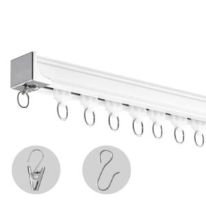 Ceiling Curtain Track Set, 5.9 FT/1.8 Meter, Sliding Ceiling Track System for Curtains, Room Divider Curtain Track Ceiling/Wall Mounted for Living Room Bedroom with Hooks and Hardware, White
