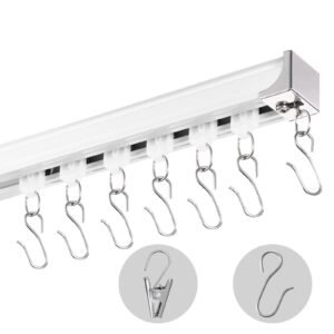 Ceiling Curtain Track Set, 8.9 FT/2.7 Meter, Sliding Ceiling Track System for Curtains, Room Divider Curtain Track Ceiling/Wall Mounted for Living Room Bedroom with Hooks and Hardware, White