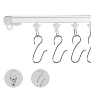 Ceiling Curtain Track Set, 9.9 FT/3 Meter, Self Adhesive, No Drill Ceiling Track System for Curtains, Room Divider Curtain Track Ceiling Mounted for Living Room with Hooks and Hardware, White