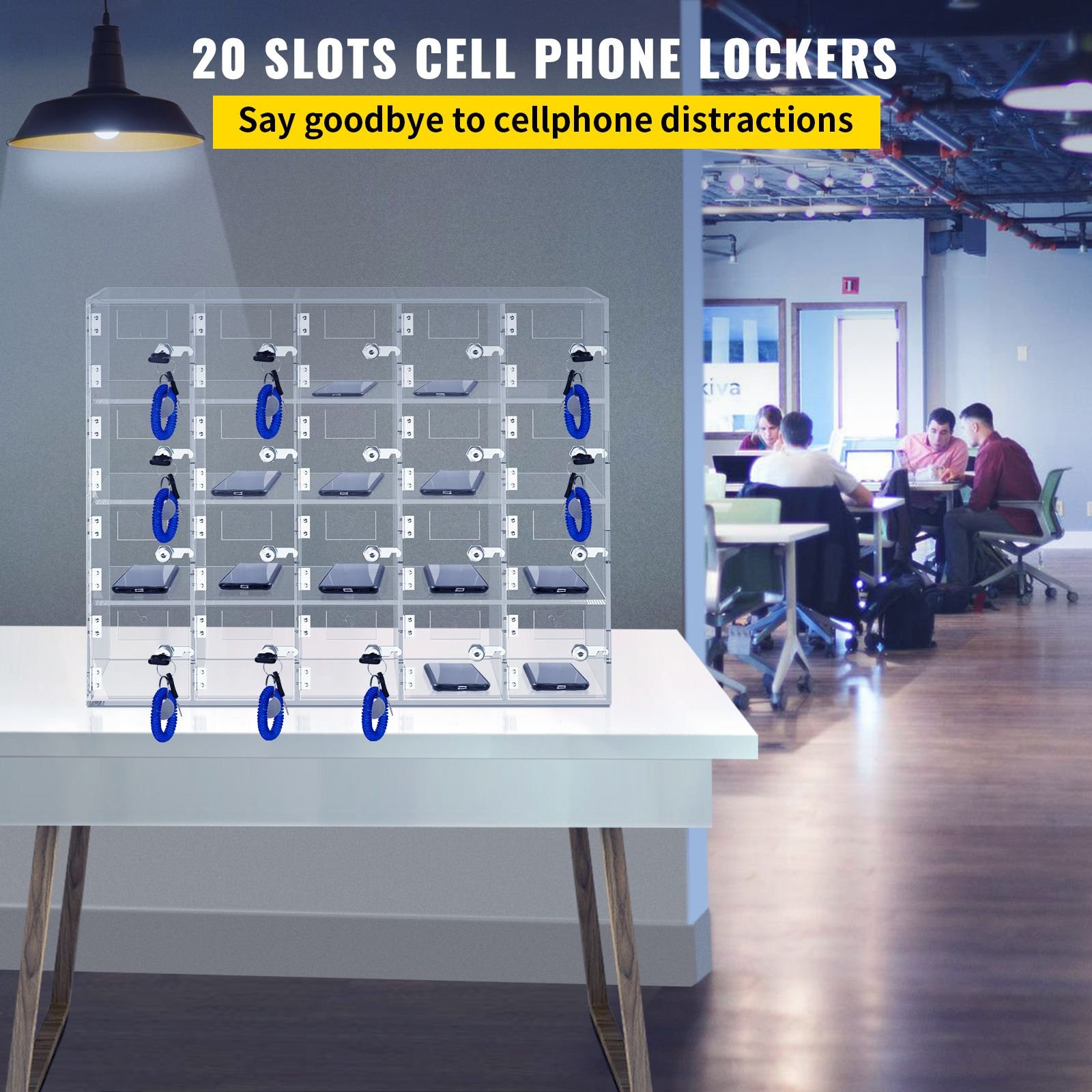 cell phone storage locker 20 slots acrylic material with door locks and keys wall mounted cabinet pocket office classroom gym box clear.jpg