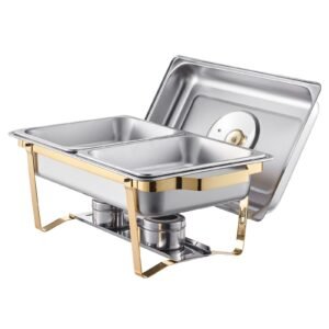 Chafing Dish Buffet Set, 4 Qt 2 Pack, Stainless Steel Chafer with 4 Half Size Pans, Rectangle Catering Warmer Server with Glass Lid Water Pan Folding Stand Fuel Holder, for Wedding Party Banquet