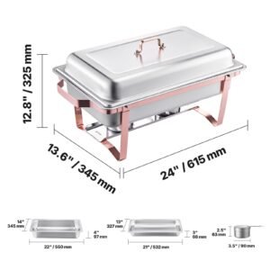 chafing dish buffet set 8 qt 2 pack stainless steel chafer with 2 full size pans rectangle catering warmer server with lid water pan stand fuel holder for wedding party banquet rose gold 4.jpg