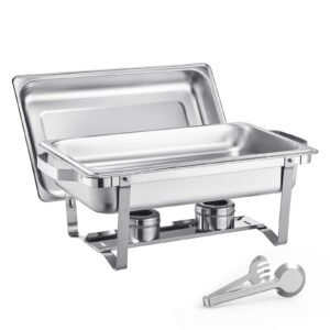 chafing dish buffet set 8 qt 2 pack stainless steel chafer with 2 full size pans rectangle catering warmer server with lid water pan stand fuel holder for weddings parties banquets silver 1.jpg